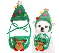 2 uds Sombrero de Gato de árbol de Navidad con Lindo pompón y Lindo Babero de Perro Ciervo para Mascotas Gato Perro con un Peso de 4-7, 5 kg