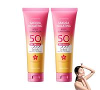 2 unidades (150 ml) de crema solar Sakura con aislamiento, loción solar corporal ligera SPF 50 PA+++, suave para pieles sensibles, protección duradera contra los rayos UV