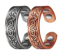 (2 unidades) Anillos magnéticos de cobre para mujeres y hombres para artritis con 4 imanes, longitud ajustable, comúnmente utilizado para aliviar el dolor