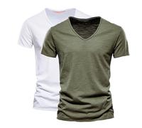 2 unidades camisetas de manga corta para hombre camiseta blanca camiseta de algodón camiseta barata de gran tamaño Tops cuello en V Casual en Color sólido Verano Transpirable Top Regular Fit Chic