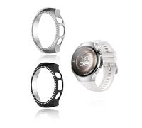 (2 unidades) Carcasa para Huawei Watch 5, 42 mm Smartwatch, yystao PC Frame Bumper Case Crystal Estilo Diamante Ligera, Esqueleto Reloj Caso, Negro y Plata