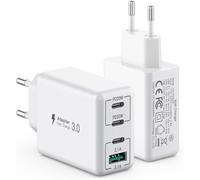 [2 Unidades] Cargador USB C de 40 W 4 Puertos, Bloque de Carga rápida PD+QC, Conector de Pared Tipo C, Adaptador de alimentación USB C, Compatible con iPhone 11/12/13/14/15/16/Galaxy 23/22/21