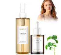 2 unidades Centella Cleansing Oil + Serum, Madagascar Centella Light Cleansing Oil Aceite Limpiador, Sérum Facial Adecuado para pieles sensibles