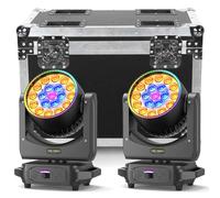 2 Unidades con Flightcase 19 LED 285W Wash Cabeza Móvil, RGBW 4 en 1 Profesional Zoom Etapa Luz con Tira de Luz para Fiesta KTV Concierto DJ Navidad Boda Celebraciones