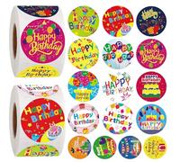 2 unidades de 1000 pegatinas en total, pegatinas de cumpleaños, pegatinas de cumpleaños, pegatinas redondas de colores, bonitos patrones