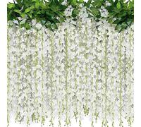 2 unidades de 20 ramas de glicinia, flores colgantes de 1,8 m, vid de glicina blanca artificial, guirnalda de flores de seda para arco de boda, fiesta, jardín, decoración del hogar (blanco)