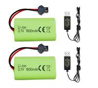 2 unidades de 3,7 V 1600 mAh batería de litio enchufe SM-2P y 2 líneas de carga USB para 9962 8837 RC juguete batería de coche coche control remoto vehículo de ingeniería camión