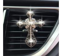 2 unidades de 7 x 5,3 cm con forma de cruz de metal, difusor de aceite esencial de aromaterapia, clips de ventilación con brillantes para coche, clip para ambientador, decoración interior para mujeres
