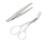 2 unidades de afeitadoras para cejas, portátil, de acero inoxidable, pinzas para cejas, tijeras para cejas con peine, kit de cejas para cara, cejas, barbilla, pelos encarnados