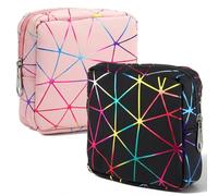 2 unidades de almacenamiento para tampones con cremallera, bolsa portátil para períodos menstruales, impermeable, para niñas de primer período para ir a la escuela (rosa y negro)