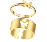 2 Unidades/ De Anillo De Dedo Joyería Ajustable (Dorado)