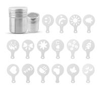 2 unidades de azúcar en polvo con 16 plantillas de impresión, esparcidor de azúcar en polvo, con tapa, para capuchino, cacao, acero inoxidable, dispensador de edulcorante para azúcar en polvo, cacao y