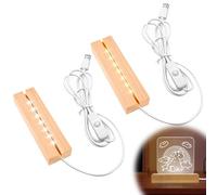 2 unidades de base de madera LED, base de exhibición de luces LED, base de luz USB, base de luz rectangular iluminada, base de madera iluminada, soporte de exhibición para bricolaje, placa acrílica,