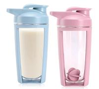 2 unidades de batidora de proteínas, 600 ml, botella mezcladora con bola mixta, botella de doble capa con escala, vaso batido sin BPA, a prueba de fugas, para dieta de proteínas y batidos de fitness