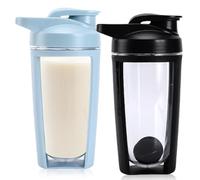 2 unidades de batidora de proteínas, 600 ml, botella mezcladora con bola mixta, botella de doble capa con escala, vaso batido sin BPA, a prueba de fugas, para dieta de proteínas y batidos de fitness