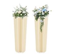 2 unidades de cartón para flores de boda, soporte plegable para flores, columna decorativa, soporte cilíndrico para flores, 100 cm, color blanco crema, diseño de panal de abeja, estable para mesa