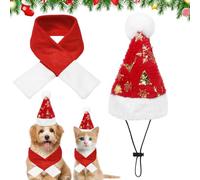 2 unidades de disfraces de Navidad para perros, gorro de Navidad, bufanda para perros, gorro de Papá Noel, gorro de Navidad, ropa de Navidad para perros, cachorros, gatos, rojo