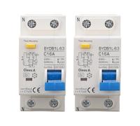 2 unidades de disyuntores Fi, AC 230 V, 30 mA, 1P+N, disyuntor de circuito unipolar, protección contra fugas, protección contra sobrecargas, interruptor FI/LS (16 amperios)