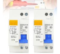 2 unidades de disyuntores Fi, C16 1P+N, montaje en carril DIN, protección contra sobrecarga, interruptor de corriente residual, AC 230 V, 30 mA, con protección contra sobrecorriente, interruptor FI/LS