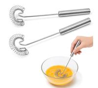2 unidades de escobas en espiral, mini batidor de varillas de acero inoxidable, batidor manual con muelle manual, batidor pequeño en espiral, batidor en forma de S para huevos, nata y salsas (plata)