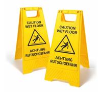 2 unidades de expositores de advertencia de riesgo de deslizamiento en mojado, cartel de advertencia plegable 620 x 305 mm bilingüe DE/EN - Expositor de seguridad para limpieza, oficina y restauración