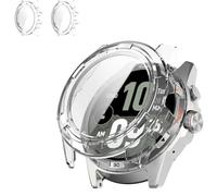 2 unidades de fundas para TicWatch Atlas de vidrio templado, carcasa dura de policarbonato ultrafino de vidrio protector de pantalla para TicWatch Atlas Smartwatch (transparente/transparente)