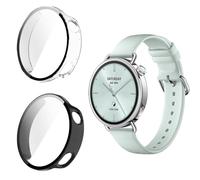 2 unidades de fundas para Xiaomi Watch S4 41 mm, 360 ° alrededor de 360°, carcasa de policarbonato con protector de pantalla de cristal, protección completa (negro/transparente)