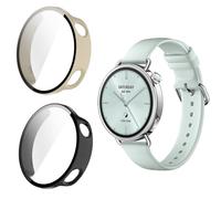 2 unidades de fundas para Xiaomi Watch S4 41 mm, 360 ° alrededor de 360°, carcasa de policarbonato con protector de pantalla de cristal, protección completa (negro/beige)