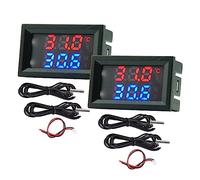 2 unidades de medición de 4 ~ 30 V, fuente de alimentación directa, color rojo y azul, termómetro digital de doble pantalla con sensor de temperatura de metal resistente al agua