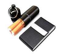 2 unidades de mini pitilleras de acero inoxidable, cuero PU, tarjetero para cigarrillos, caja de cigarrillos para actividades al aire libre (negro)