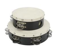 2 unidades de pandereta de madera con doble de campanillas metálicas, set de tambores de percusión de piel de oveja en tamaños de 6 y 8 pulgadas para educación musical