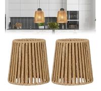 2 unidades de pantallas de ratán bohemio: diámetro 14,5 cm alto 14 cm, lámpara colgante para lámpara de mesa, lámpara de pie, lámpara de techo, lámpara de espejo, pantalla de papel de repuesto, para