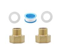2 unidades de rosca interior 3/8 a 1/2, reductor de latón, reductor de 3/8 a 1/2, con 2 juntas de silicona y 1 pieza de cinta cruda, extensión reductora de latón para manguera de ducha
