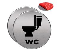 2 unidades de Señal Adhesiva | Acabado AAA+ | Aluminio lacado | Acabado Cepillado | Super Adhesivo | Diámetro Ø 100 mm - Grosor 0.8mm (Señal Baño)