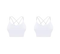2 unidades de sujetador deportivo acolchado con tiras recortadas para yoga, entrenamiento, fitness, sujetadores bajos, Blanco, S