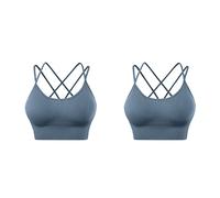 2 unidades de sujetador deportivo acolchado con tiras recortadas para yoga, entrenamiento, fitness, sujetadores bajos, azul, XL