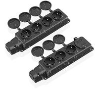 2 unidades de toma de corriente para exteriores, 4 enchufes con tapa de válvula, toma exterior para jardín, toma de corriente exterior impermeable IP54, 230 V/16A, 3500W, color negro