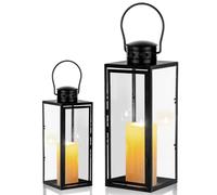 2 Unidades Faroles Decorativos Farol para Velas, 24 + 35 cm de Alto, Farol de Jardín de Metal para Exterior, Decoración para el Día de Navidad - Negro