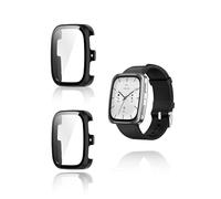 (2 unidades) Funda para Amazfit Active2 Square Smartwatch, yystao más dura PC funda protectora con protector de pantalla de vidrio 9H, cubierta protectora uniforme completa, negro y negro