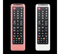 [2 unidades] Funda para mando a distancia Samsung TV, funda para mando a distancia Samsung para Smart TV, funda de silicona de repuesto universal con cordón que brilla en la oscuridad, rosa y blanco