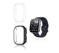 (2 unidades) Funda protectora para Amazfit Bip 6, marco de PC yystao compatible con Amazfit BIP6, cristales estilo diamante, peso ligero, carcasa esqueleto, negro y transparente