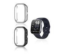 (2 unidades) Funda protectora para Amazfit Bip 6, marco de PC yystao compatible con Amazfit BIP6, cristales estilo diamante, peso ligero, carcasa esqueleto, negro y plateado
