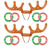 2 unidades, juego de lanzamiento de anillos inflables de reno con cuernos para exteriores, interiores, niños, decoración de Navidad, juego familiar, fiesta, fiesta de Navidad