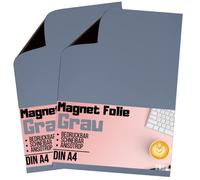 [2 unidades] Lámina magnética DIN A4 - Cinta magnética - Imprimible y escribible - Lámina magnética para coche - Lámina magnética para escribir para cortar, troquelar y manualidades (gris)