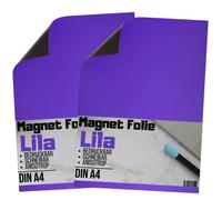 [2 unidades] Lámina magnética DIN A4 - Cinta magnética - Imprimible y escribible - Lámina magnética para coche - Lámina magnética para escribir para cortar, troquelar y manualidades (lila)