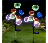2 Unidades Lámparas Solares para Exterior Jardín, Luces Solares con Diseño de Medusa, LED Multicolor Impermeable IP65 - Estacas Solare para Césped, Balcón, Terraza, Patio y Decoración de Jardín