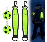 2 unidades LED intermitente mochila escolar, banda reflectante, luz intermitente LED, reflectores con 2 colgantes luminosos de fútbol, reflector de seguridad impermeable para ciclismo, senderismo,