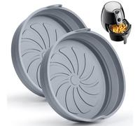 2 Unidades Molde Silicona Freidora de Aire, 20 cm Bandejas Redondo Reutilizables para Airfryer con Asas, Insertos Plegables, Aptos para Lavavajillas, Horno y Microondas, Gris Claro