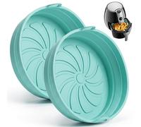 2 Unidades Molde Silicona Freidora de Aire, 20 cm Bandejas Redondo Reutilizables para Airfryer con Asas, Insertos Plegables, Aptos para Lavavajillas, Horno y Microondas, Azul Claro