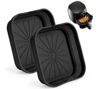 2 Unidades Molde Silicona Freidora de Aire, Bandejas Cuadradas Reutilizables para Airfryer con Asas, Insertos Plegables, Aptos para Lavavajillas, Horno y Microondas, Negro Brillante